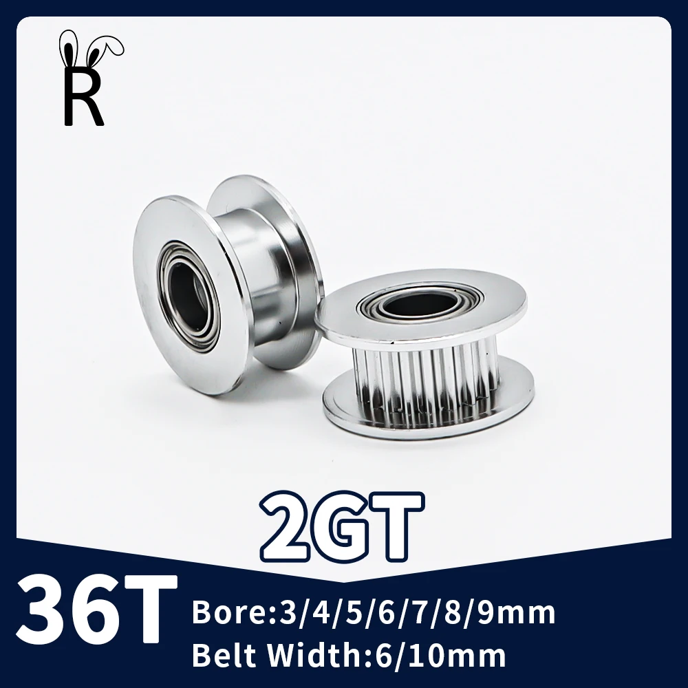 36Teeth GT2 Idler Pulley Bore3/4/5/6/7/8/9mm With Bearing Belt Width 6/10mm 3D Printer Parts Synchronous Wheel 2GT Timing Pulley