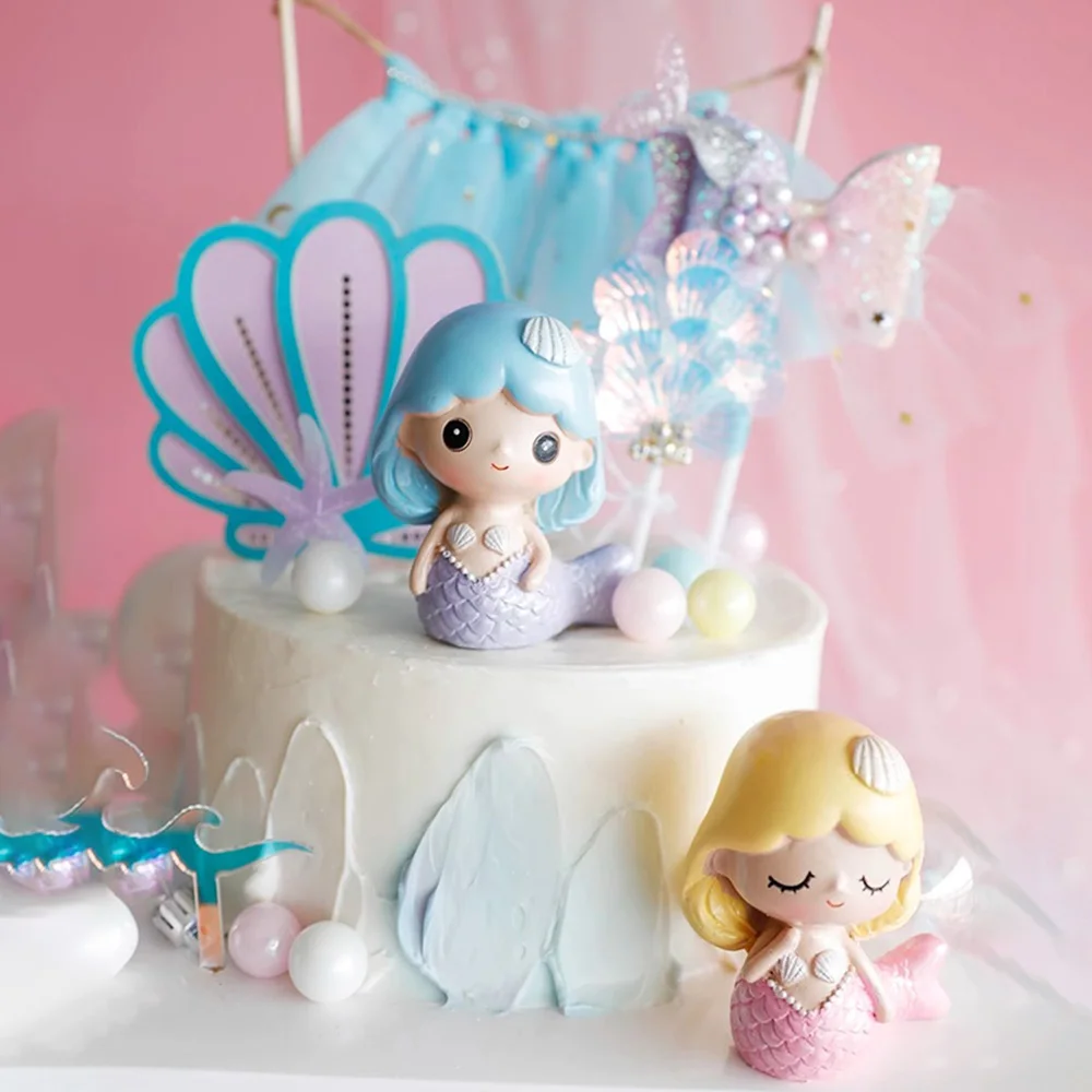 Ocean Themed Mermaid Cake Topper Decorates Cakes and Cupcakes for Girls Birthday Baby Shower and Themed Party Scene Arrangement view 2