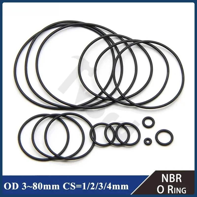 50pcs NBR O Ring Seal Gasket Thickness OD 3~80mm CS 1 2 3 4mm Nitrile Butadiene Rubber Spacer Oil Resistance Washer Round Shape