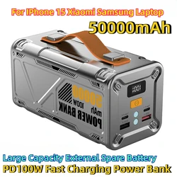 For IPhone 15 Xiaomi Samsung Laptop PD100W Fast Charging Power Bank 50000mAh USB C Large Capacity External Spare Battery Charger