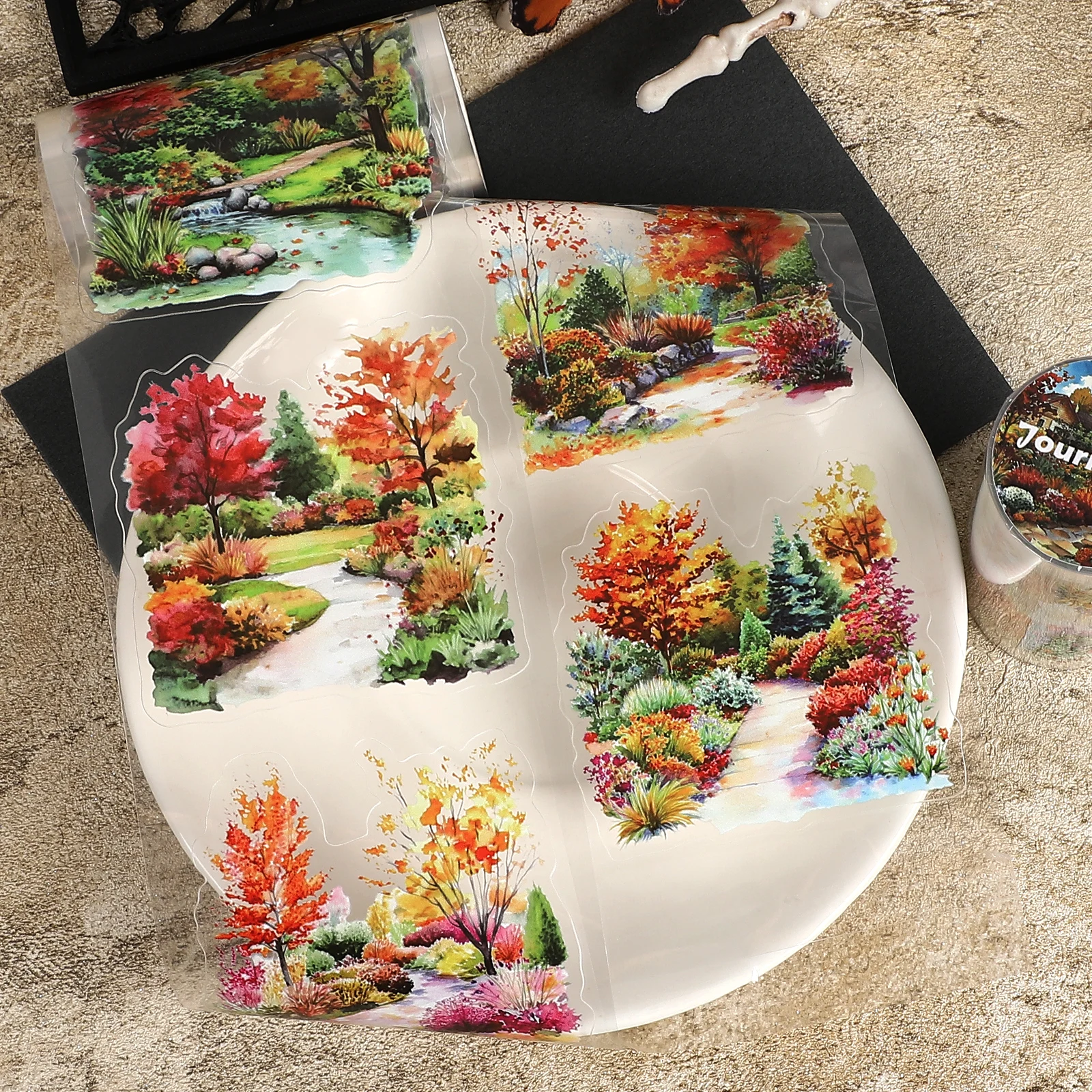 80mm*200cm Vintage Autumn Garden Tree Landscape PET Tape Creative DIY Journal Material Collage Scrapbooking Stationery