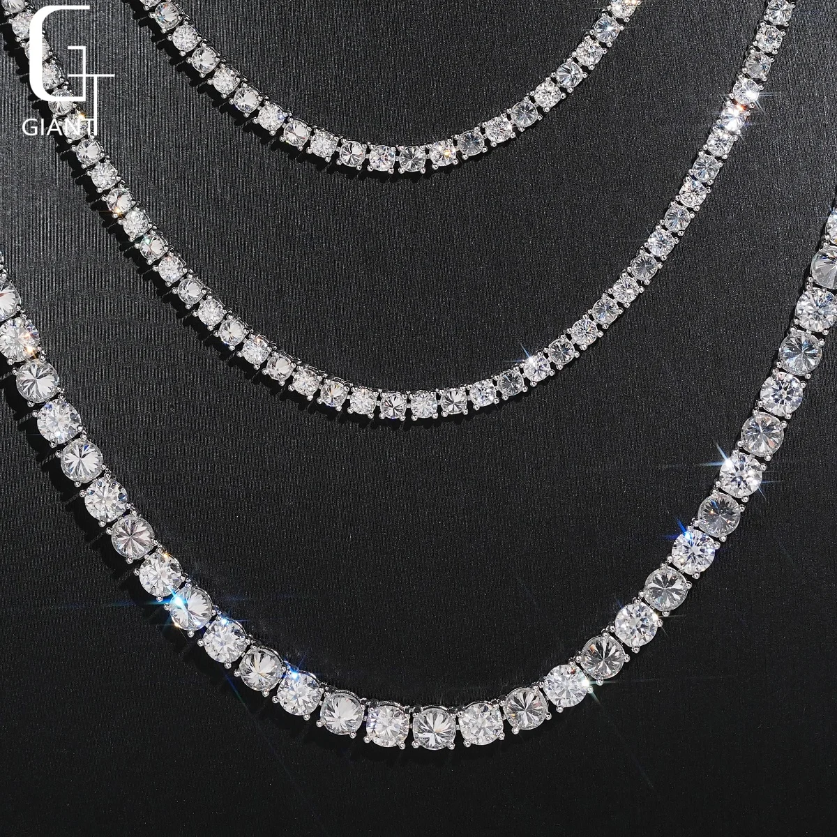 Inverted Set Moissanite Tennis Chain 3/4/5mm Iced Out Moissanite 925 Sterling Silver Tennis Chain Unisex Past Diamond Test RTS，