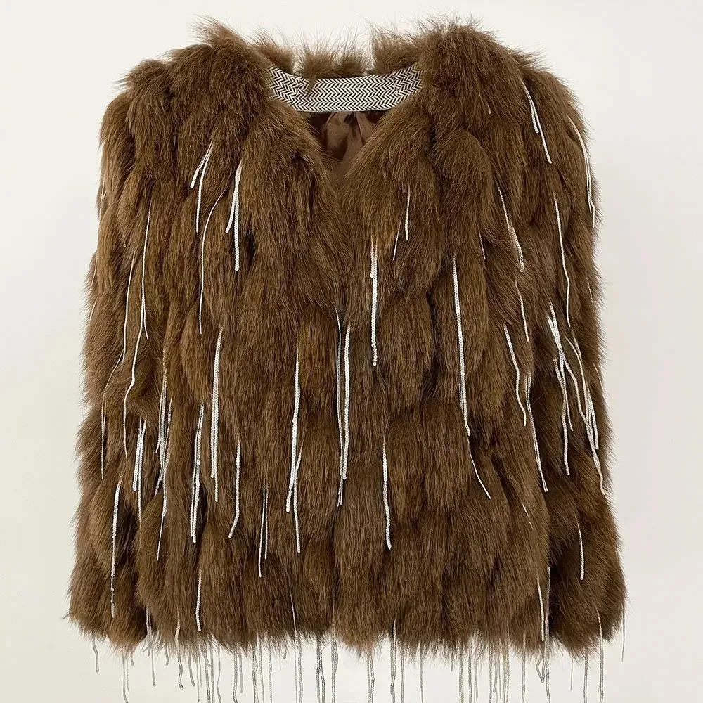 سترات من فرو الثعلب الحقيقي فاخرة موضة جديدة للشتاء معطف فرو الثعلب الطبيعي السميك سترات دافئة مبيعات ساخنة معاطف نسائية جديدة من الفرو بشراشيب #5