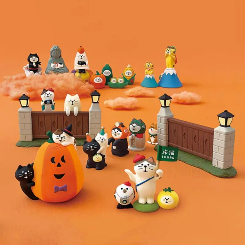 Halloween Miniature Cat Figurine with Pumpkin - ZAKKA Style Resin Art Scene Photography Props Cute Desktop Decor Gift Collection