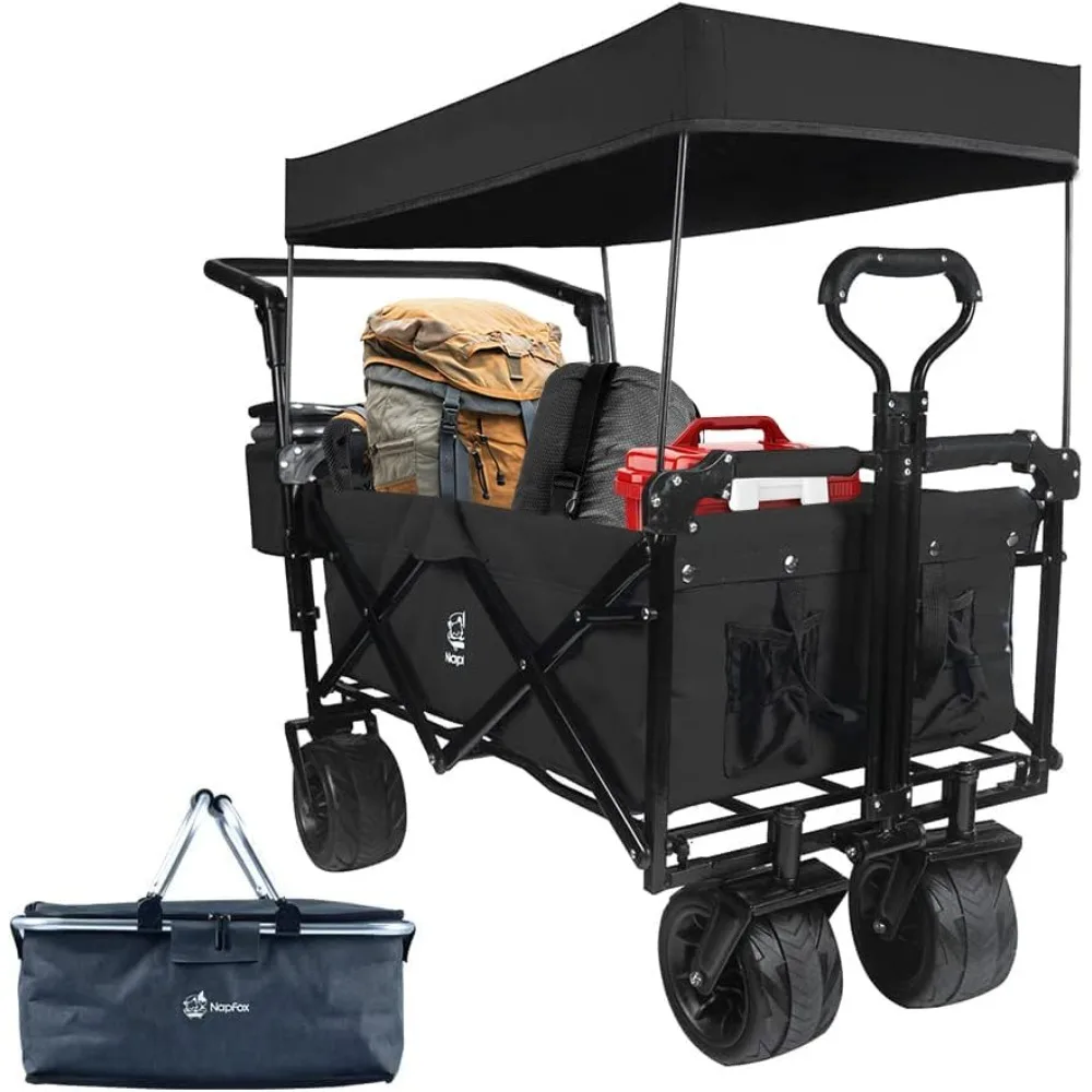 

all terrain collapsible wagon cart with big wheels, 350 pound capacity heavy duty enlarged utility folding beach garden wagon ca