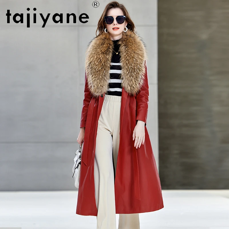 Tajeyane-Chaqueta de plumón de piel de oveja auténtica para mujer, abrigos largos de alta gama, Parkas de lujo con Cuello de piel de mapache Real, invierno, 2023