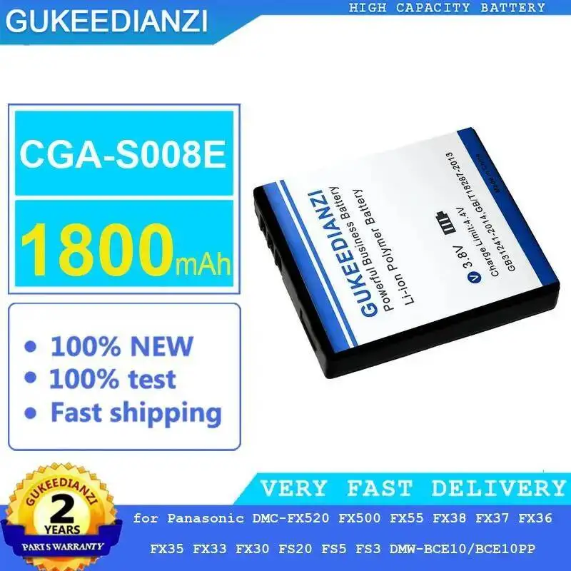 

Аккумулятор Cga-S008E 1800 мАч для Panasonic Dmc-FX520 FX500 FX55 FX38 FX37 FX36 FX35 FX33 FX30 FS20 FS5 FS3 Dmw-BCE10 BCE10PP