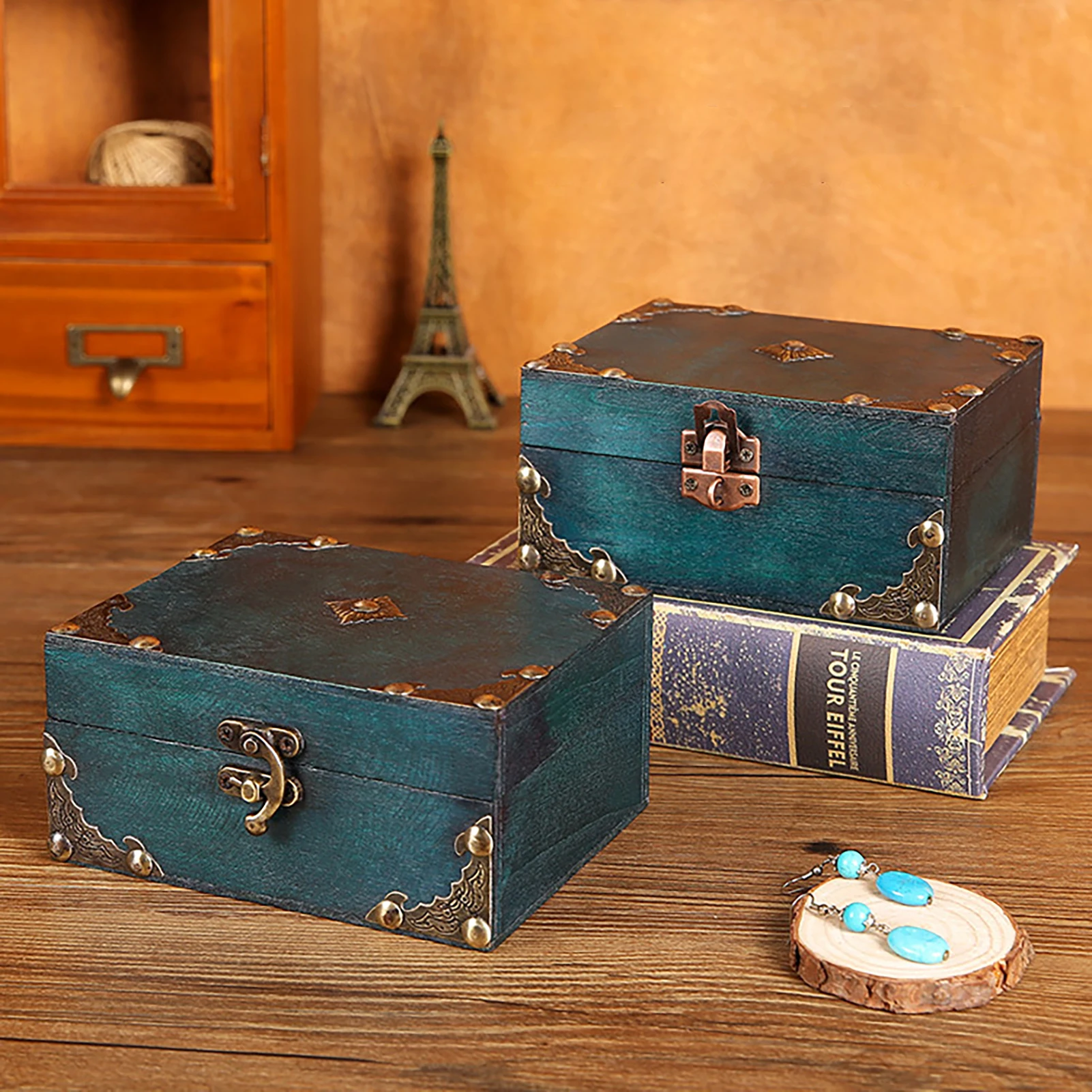 

Decorative Wood Treasure Box Vintage Wooden Trinket Jewelry Storage Box Treasure Case Organizer Jewelry Packaging With Locker