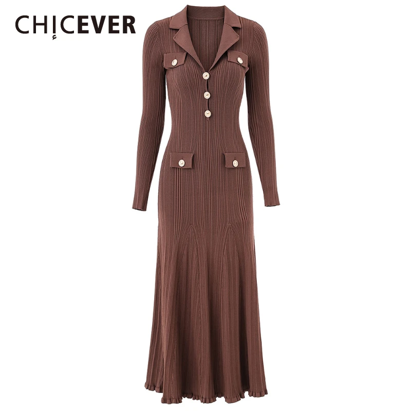 CHICEVER элегантное однотонное трикотажное облегающее платье для женщин, лоскутное платье с длинными рукавами и пуговицами с лацканами, женское весеннее платье 2023 г.