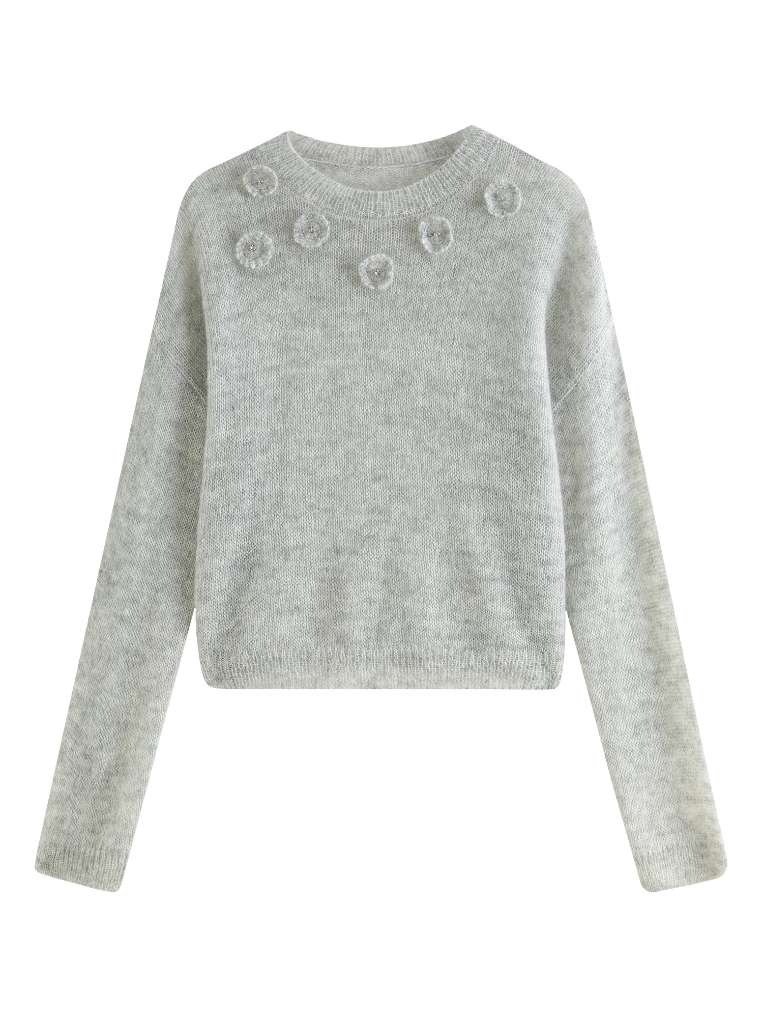 FSLE 32.9% Mohair 26.7% lana di pecora fiore girocollo maglione lavorato a maglia per le donne 2024 inverno nuovo Design delicato elegante Top 24