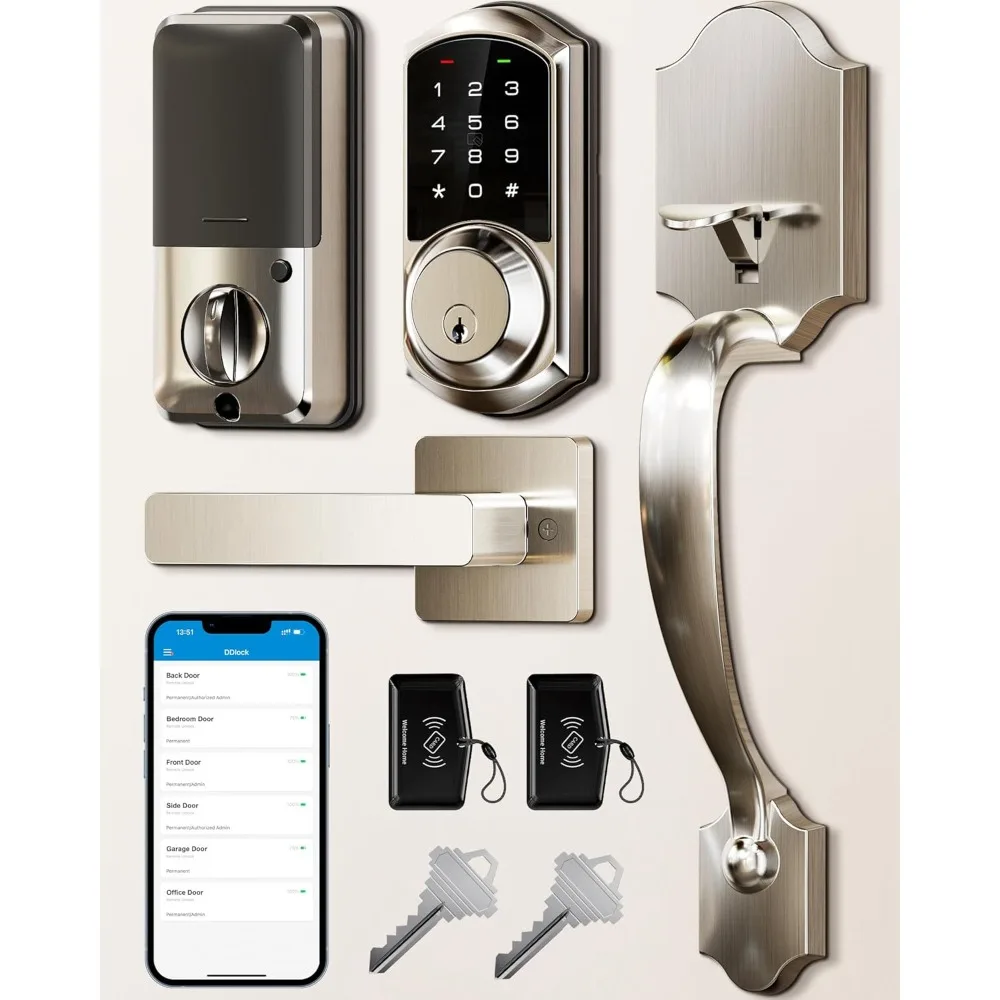 VE06-H Smart Front Door Lock Set, App Control, Keyless Entry Deadbolt with Lever Handle, Electronic Digital Touchscreen Keypad,