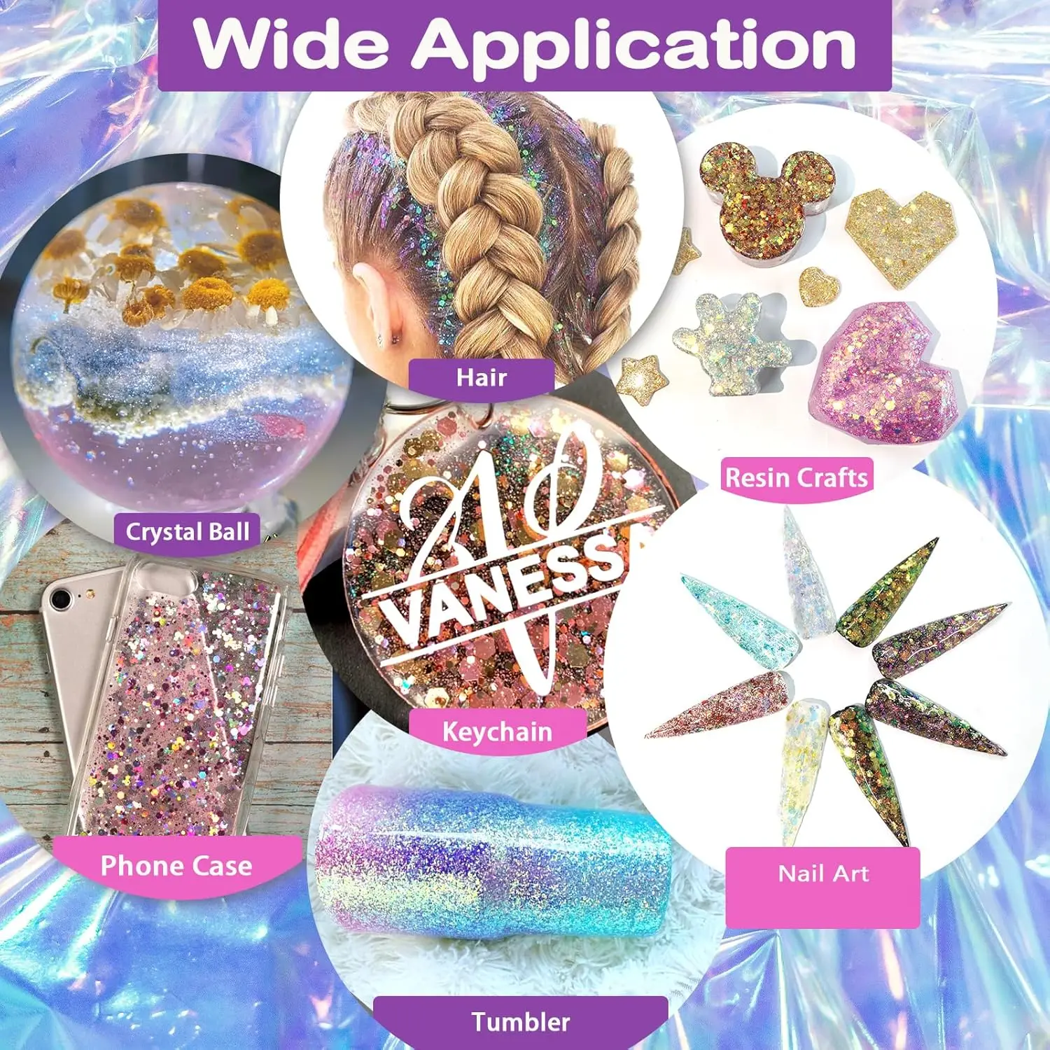 Opal Chunky Glitter – 12 verträumte Bernsteinfarben, je 5 ml – holografischer feiner Glitzermix, Nagelglitzer, schillernd und für DIY-Bastelarbeiten – Detail 6