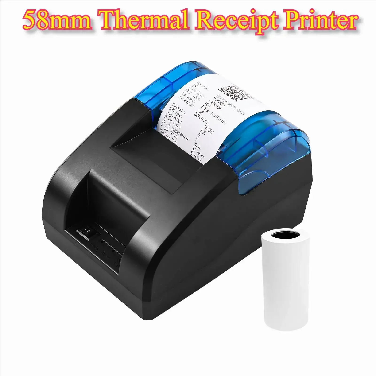 

58mm Thermal Receipt Printer Kit Desktop BT Wireless USB Printer Barcode Logo Printing with 1 Roll Paper Device Equitment Tool