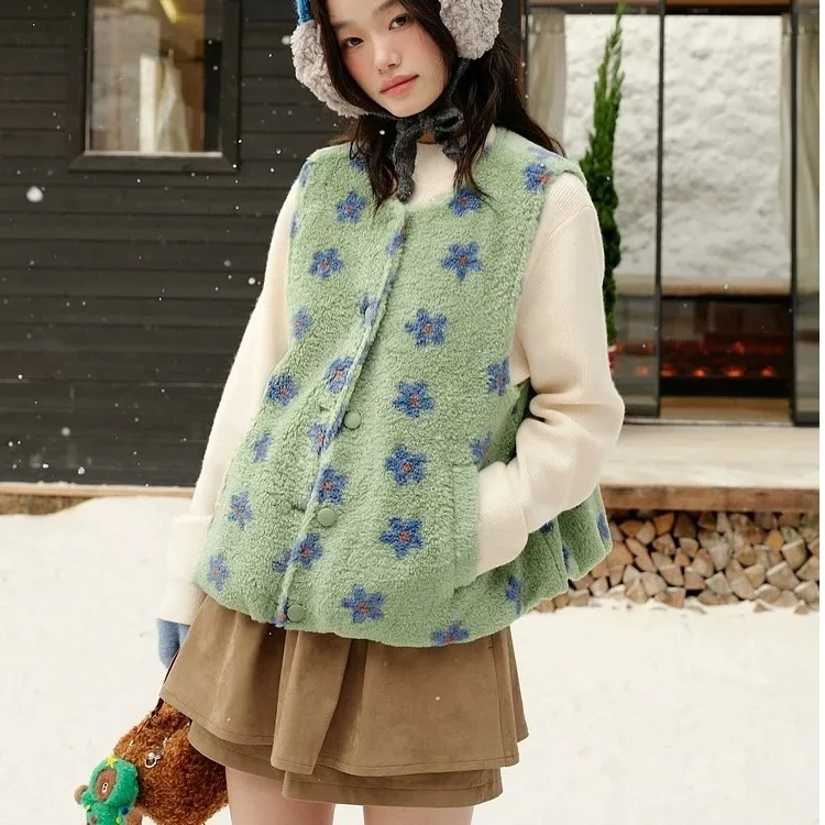 

Women's Chic Floral Waist-Cinching A-Line Vest Top Vintage Artistic Design Autumn Winter Faion Small Flower Detail