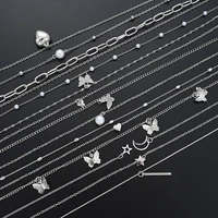 13Pcs/Set Simple Temperament Necklace Set Butterfly Pearl Heart Star Zircon Silver Color Necklace for Women Fashion Jewelry Gift - Image 4