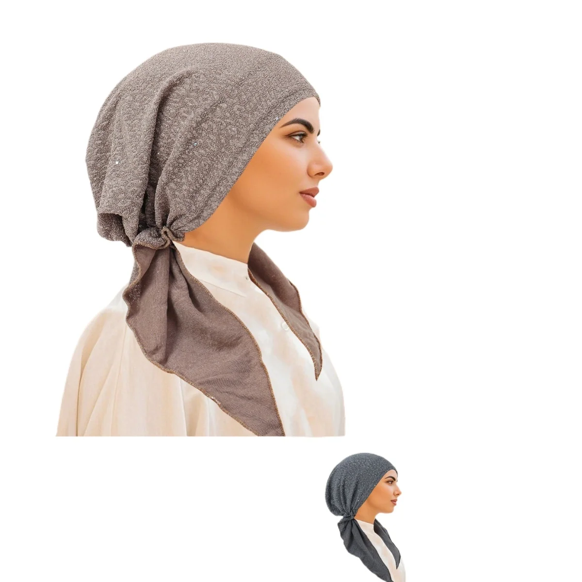 Muslim Ladies' Fashionable New Powder-coated Stretch Headscarf Hat  Pullover Hat Fashionable and Versatile Pullover Hat