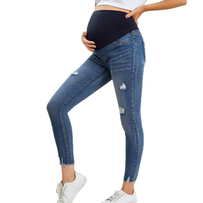Schwangerschafts-Jeans: Lässige, Enge Denim-Hosen, Modische Zerrissene Slim-Fit-Jeans, Skinny-Hosen für Frühling und Herbst, Schwangerschaftskleidung