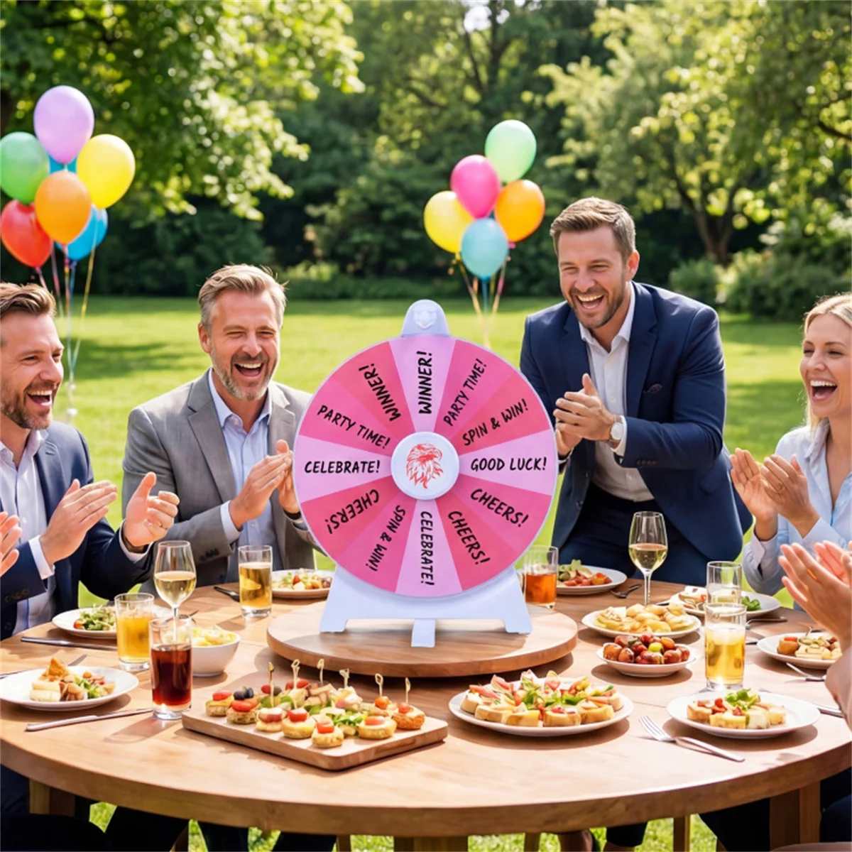 

Колесо фортуны на 14 секций с настраиваемым дизайном и складной подставкой, перезаписываемое настольное колесо удачи - розовое