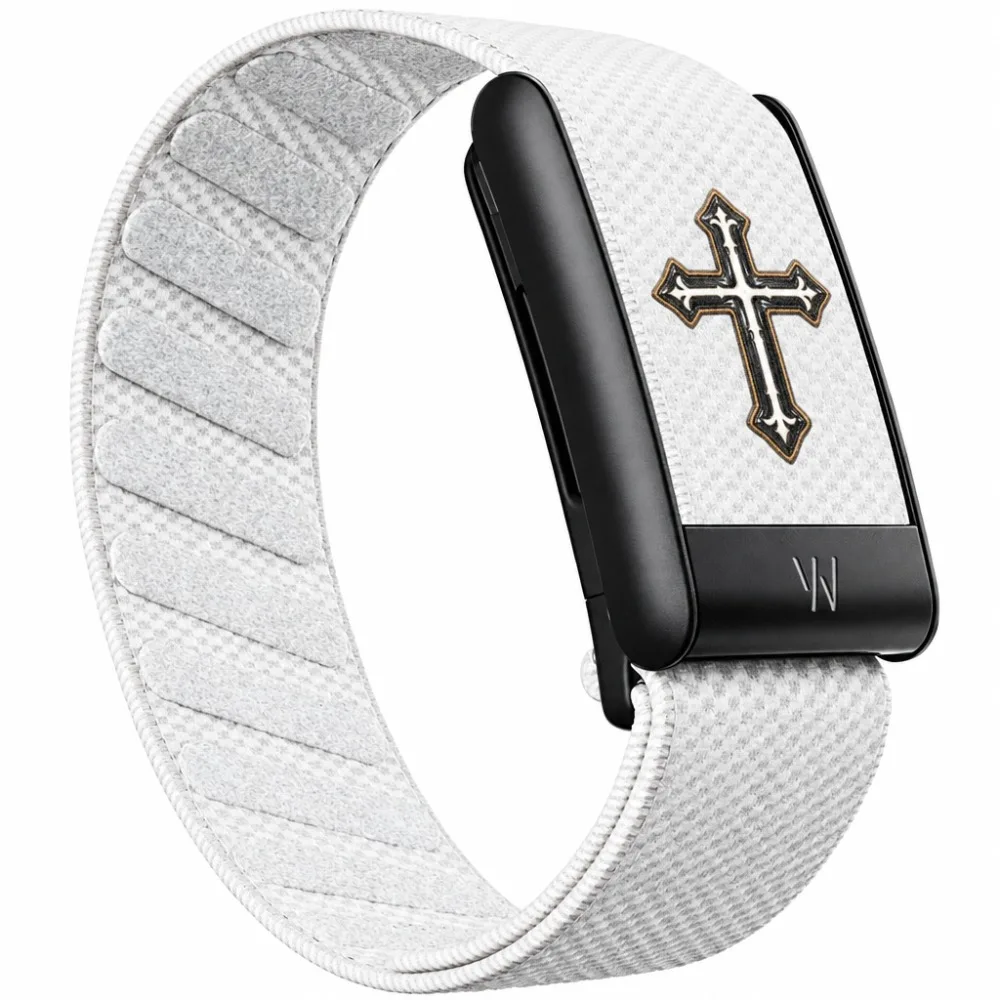 WHOOP 5.0 MG Compatible Cross Fleury Pattern Nylon Woven Stretch Sport Wristband with Metal U Shaped Frame
