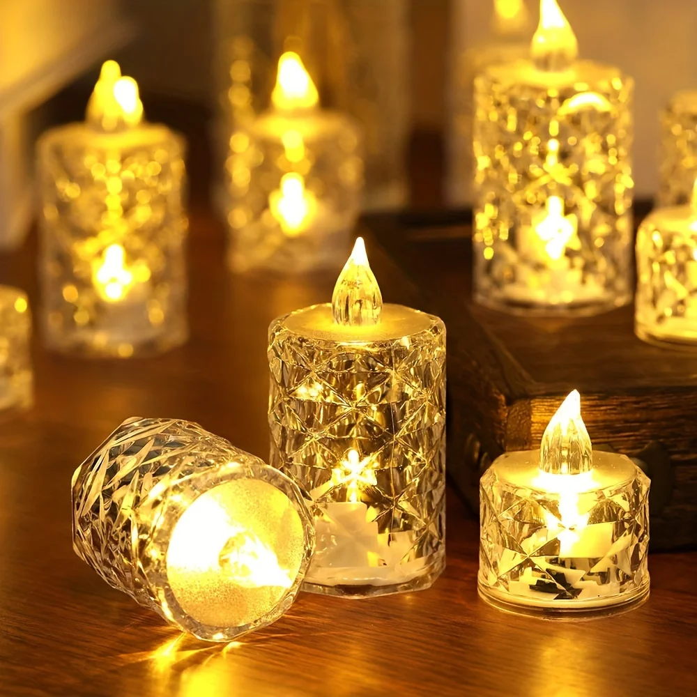 4/12 قطعة شموع بلاستيكية عديمة اللهب أضواء بطارية LED Tealight مع لهب واقعي للمنزل عطلة حفل زفاف ديكور الطاولة