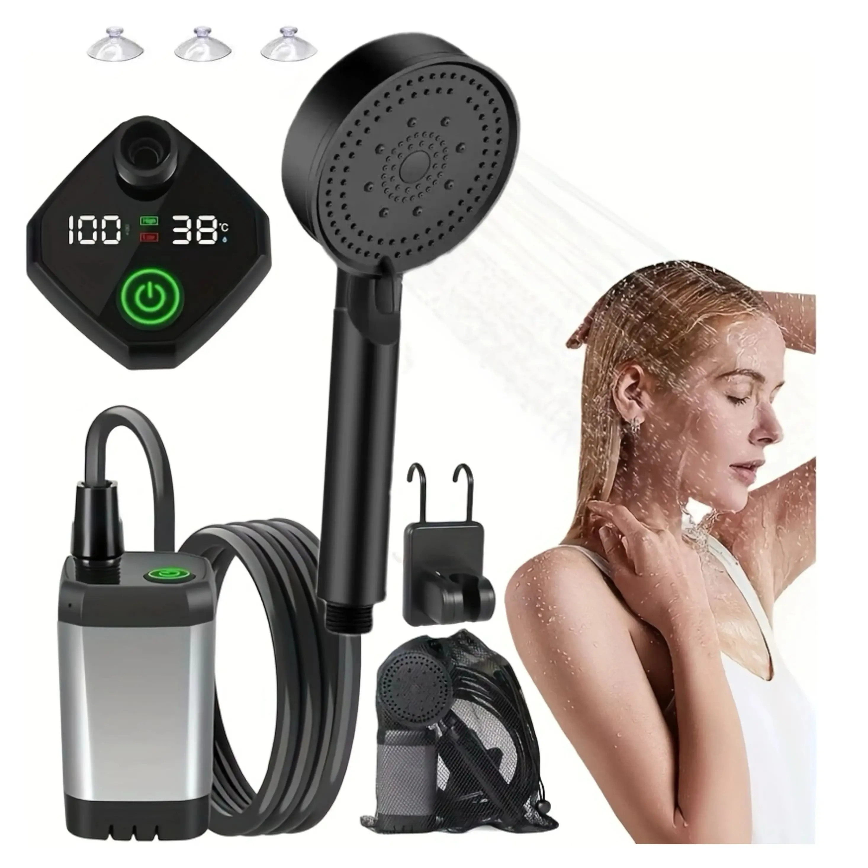 

Новый портативный душ для кемпинга, 2025 г., [долговечный] перезаряжаемый походный душ Spopal 6000 мАч с интеллектуальным светодиодным дисплеем, Ipx7