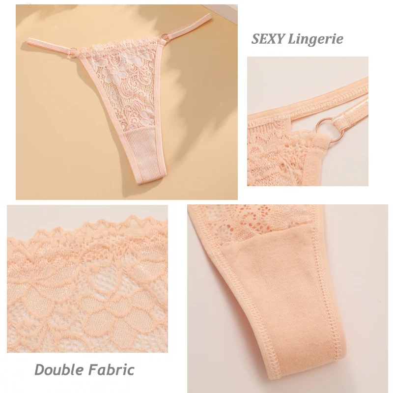 Lace Thong For Women 6Pcs Sexy Cotton G-String T-Back Panties Female Transparent Metal Strap Lingerie Sexy Lady Breathable Thong