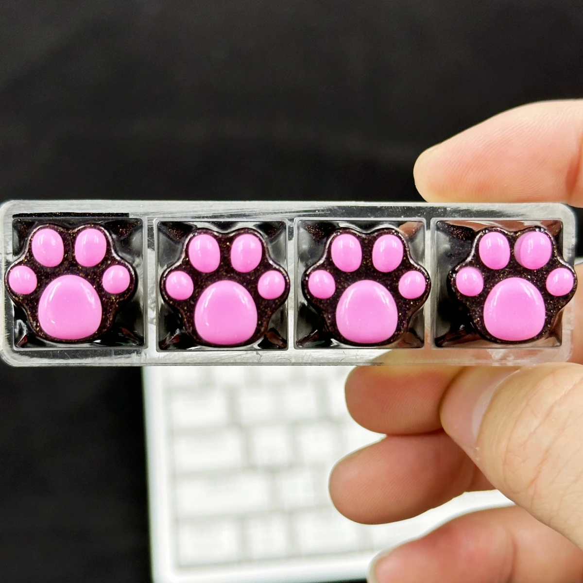 Pink Black Mechanical Keyboard Key Cap Cross Axis Cartoon ESC WASD Keycaps Cute Translucent Cat Paw Keycap Resin