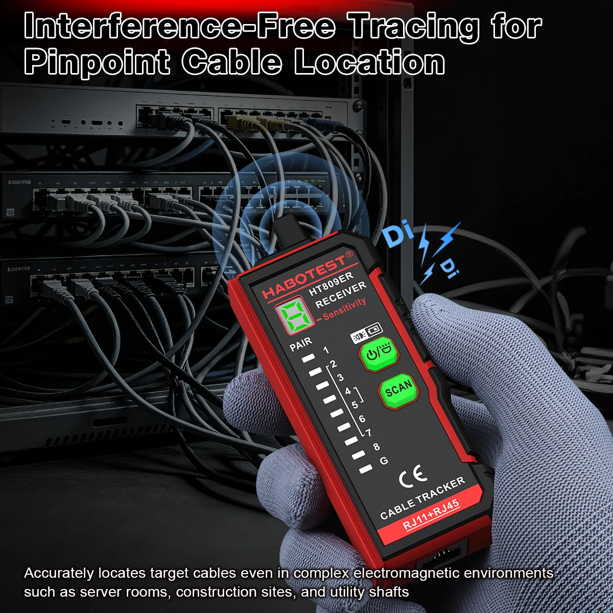 HABOTEST Kabeltester HT809A RJ45 RJ11 Ethernet-Leitungsfinder CAT5 VFL Glasfaser-Fehlerdetektor mit Geräuschunterdrückung – Detail 8