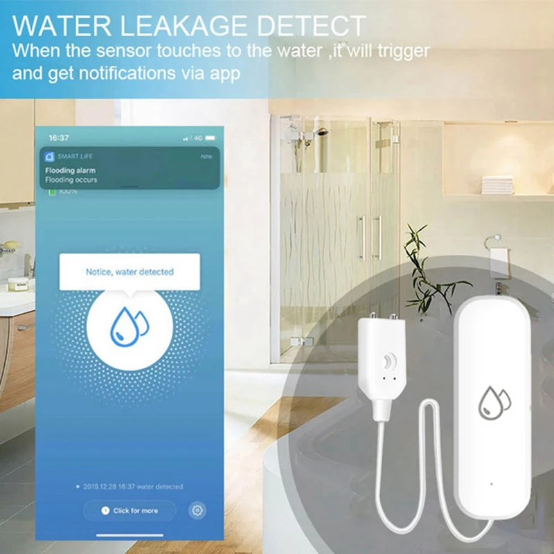 Tuya Water Sensor Alarm Water Leak  Flood Alert Overflow Security Alarm System Works