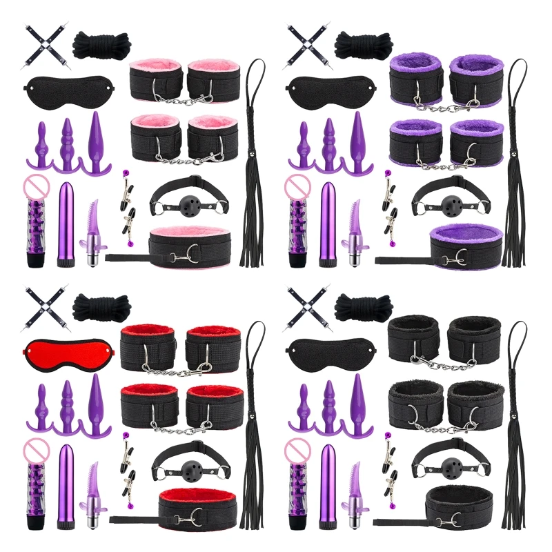 

BDSM Bondage Restraint Set Sex Ankle Cuffs Whip Nipples Clamps Dildo Vibrators Eyemask Sex for Adult