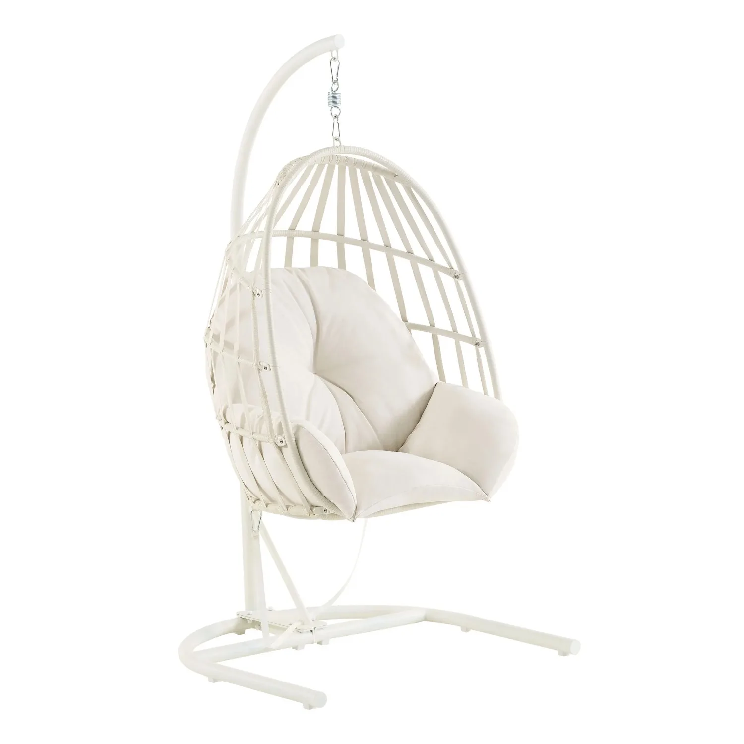 

Mainstays Wicker Outdoor Patio Hanging Egg Chair with Cushion and Metal Stand, White,250 lbs Maximum Weight