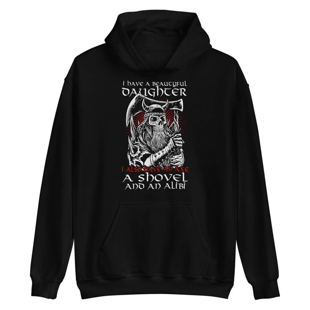 

I Have A Beautiful Daughter Skull Print Hoodie Men's and Women's Long Sleeve Sweatshirt Pullover Y2k Tops Casual Autumn Clothing