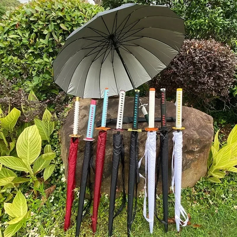 Demon Slayer Katana Handle Umbrella Tanjirou Kimetsu No Yaiba Japanese Samurai Sword Parasol Long Rain Sunny Sunshade Accessory view 3