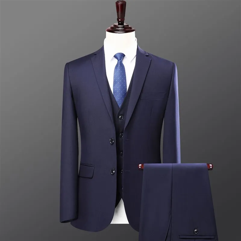 

Bla Busin Suit for Men Profional Formal Wear Deep Blue Workwear Jaet High End Career Outfit M Faionable Slim Fit