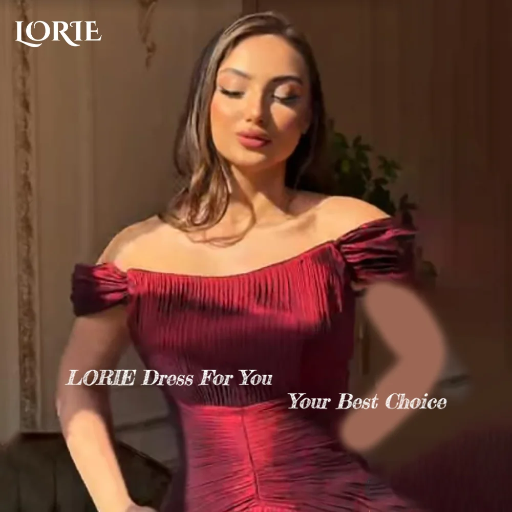 

LORIE Shiny Satin Evening Dresses Elegant Off Shoulder Pleats Backless A-Line Arabia Prom Gown Ruched Party Dresses Customized