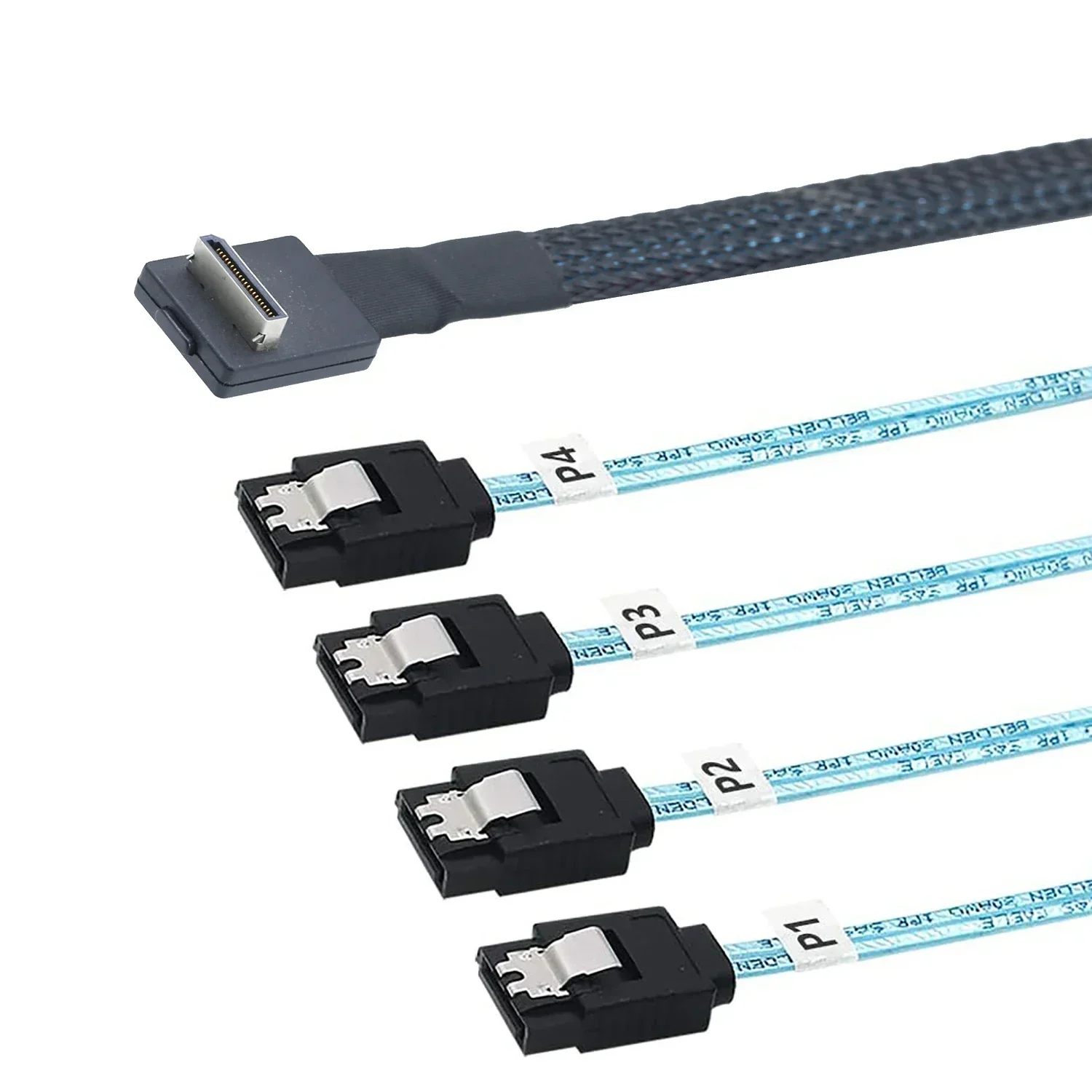 90 Degree Oculink SFF-8611 4I to 4 Port SATA Cable, PCIe to SATA III 6Gbps Breakout Adapter for Server Storage SSD HDD
