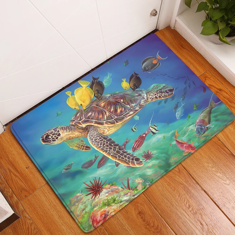 3D Ocean World Fish Carpet Kitchen Mat Entrance Doormat Bedroom Home Floor Decoration Living Room Carpet Bathroom Anti-slip Rug