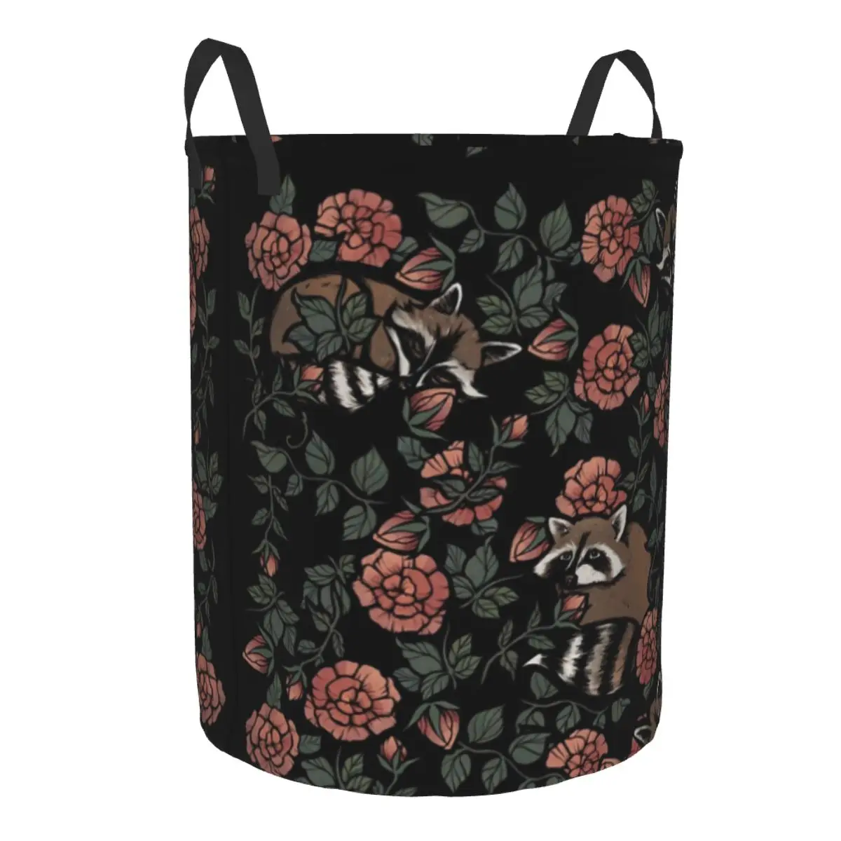 Funny Raccoon With Rose Flowers Laundry Hamper Large Storage Basket Kids Nursery Toy Organizer