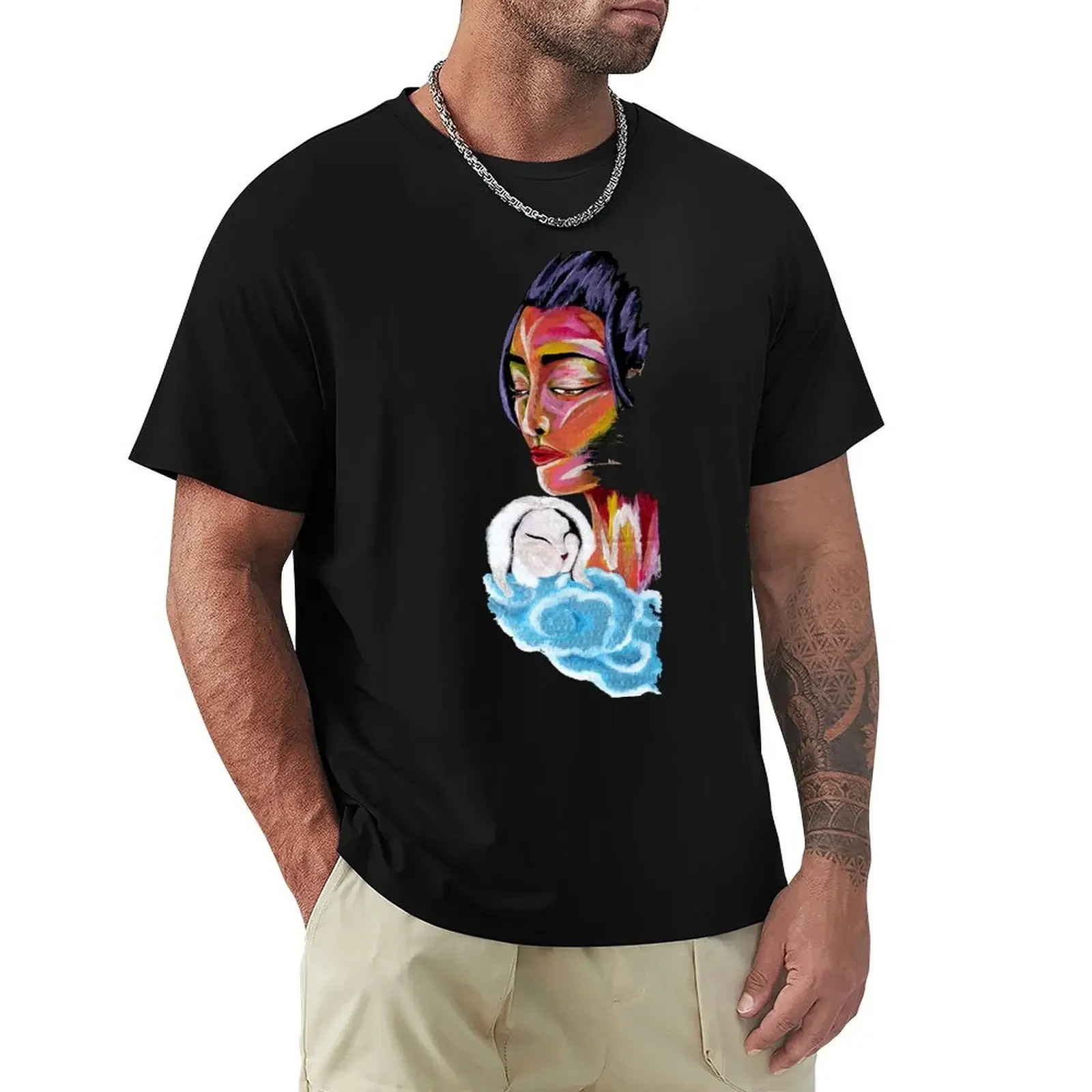 Chang'e: Mythology Inspired Expressionist Portrait T-Shirt summer top street wear Men's clothing