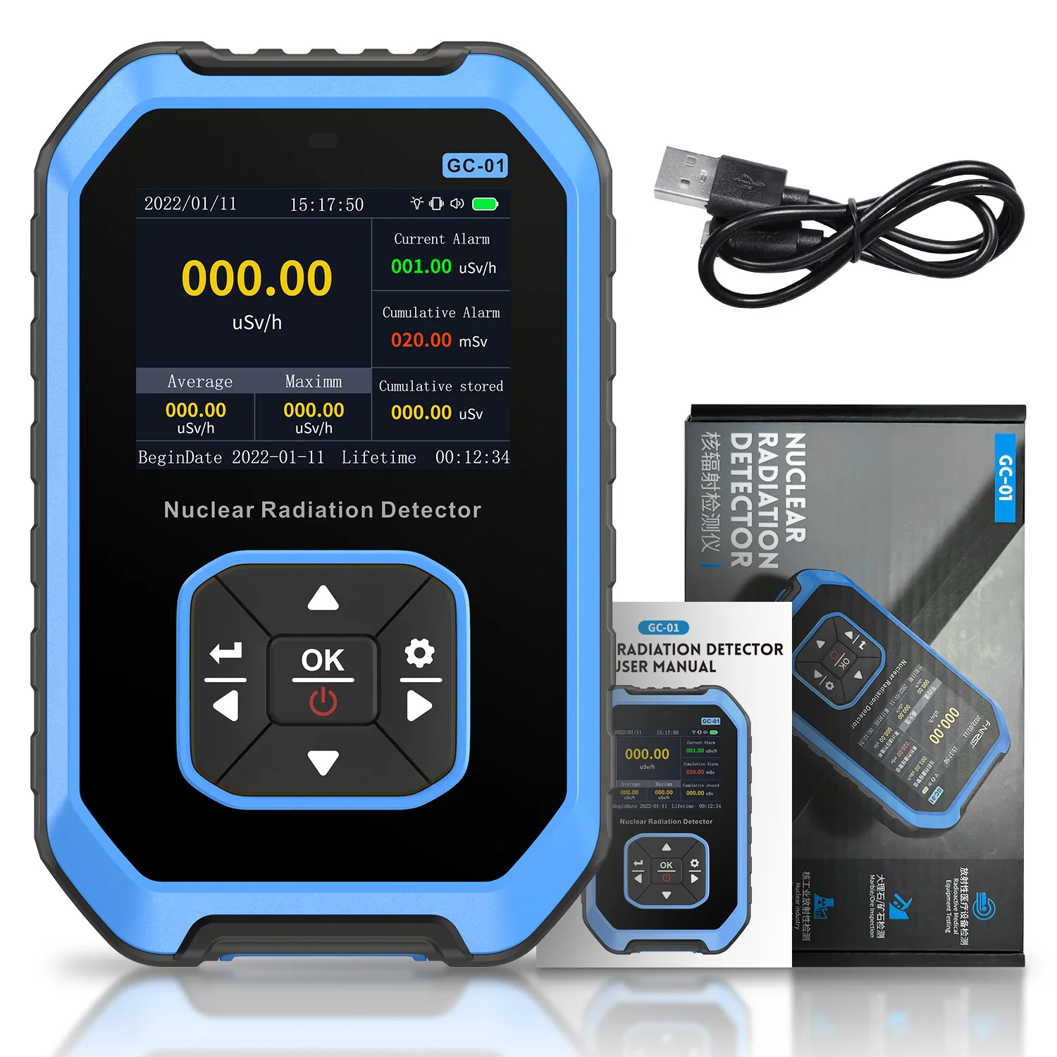 

FNIRSI GC-01 Geiger Counter Nuclear Radiation Dosimeter X-ray γ-ray β-ray Personal Dosimeter Radioactivity Detector Rechargeable