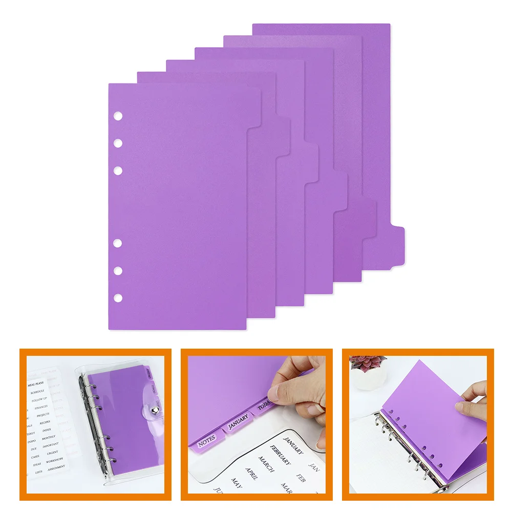 

6 Sheets Pocket Separator Binder Divider Ring Dividers with Tabs Partition Plate Loose Leaf Paper Page Pvc Organizer Plastic