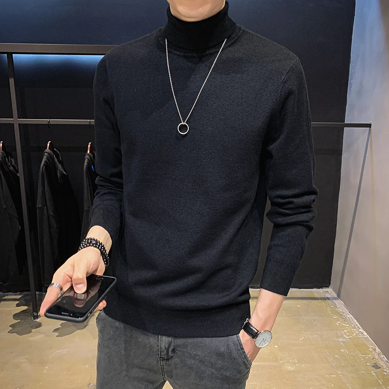 

Мужской приталенный вязаный свитер с высоким воротником, повседневный однотонный трикотаж, дышащий длинный топ свека на осень-зиму