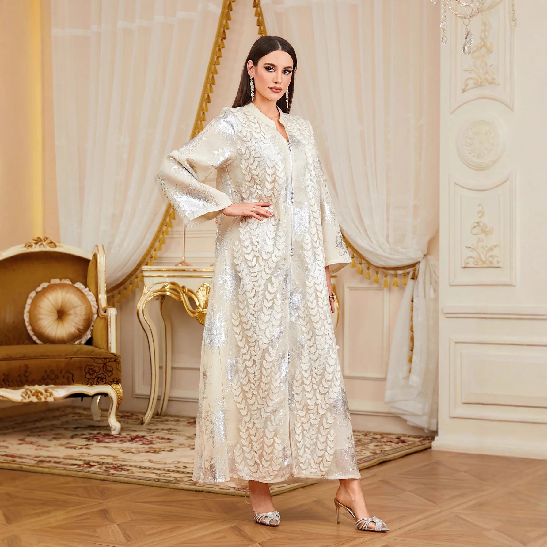 عباية العيد فساتين الحفلات النسائية البرنزية فيستدوس مسلم المغرب عبايات رمضان زينة دبي جلابية قفطان رداء عربي طويل #4