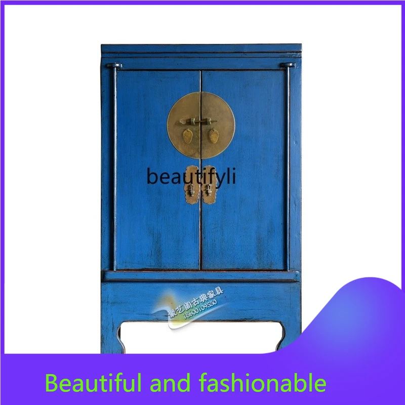 

New Chinese solid wood blue old wardrobe sun cabinet new classical antique wardrobe