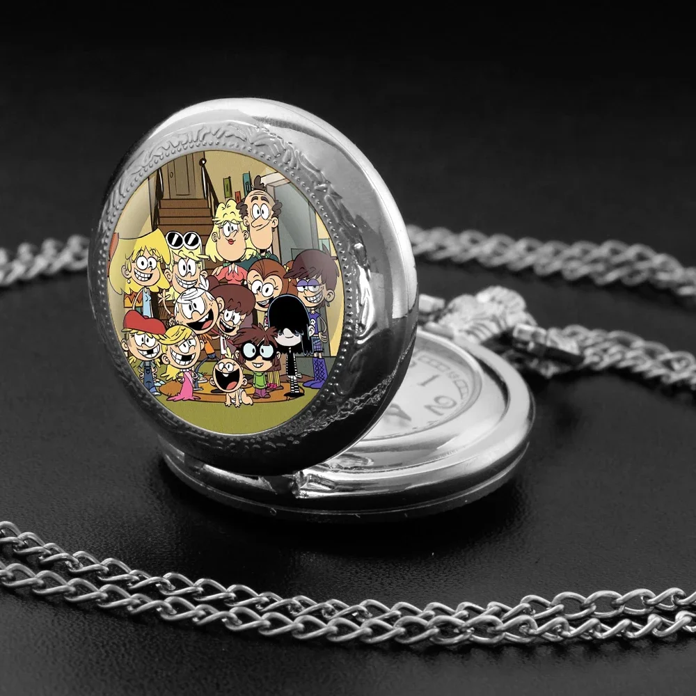 

Cartoon The Loud House Vintage Glass Dome Quartz Pocket Watch Chain Timepiece Pendant Ideal for Men Women Children As Gifts