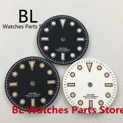 BLIGER 29mm Sterile Watch Dial White Black With Orange Yellow Time Marks Green Luminous For NH35 NH36 Movements No Date Windows