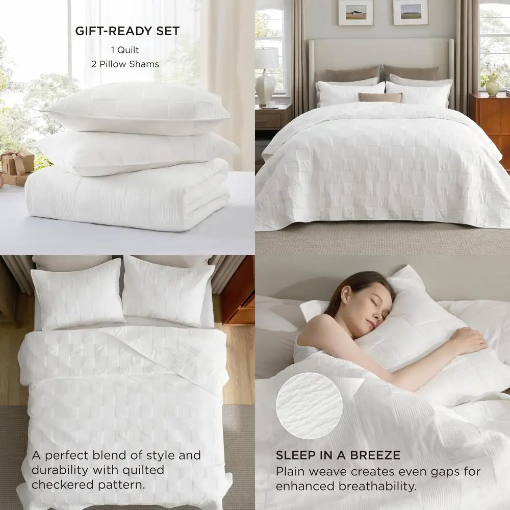 

Уютный комплект постельного белья размера «queen-size» из 100% хлопка с клетчатой подушкой, легкий чехол из трех предметов на все сезоны, 90x96 дюймов