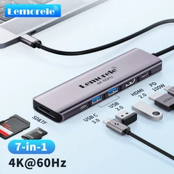 Lemorele TC45 7Port USB to HDMI 4K 60Hz Docking Station USB C HUB Type-C USB Adapter PD100W SD TF For Macbook Air Pro iPad Pro