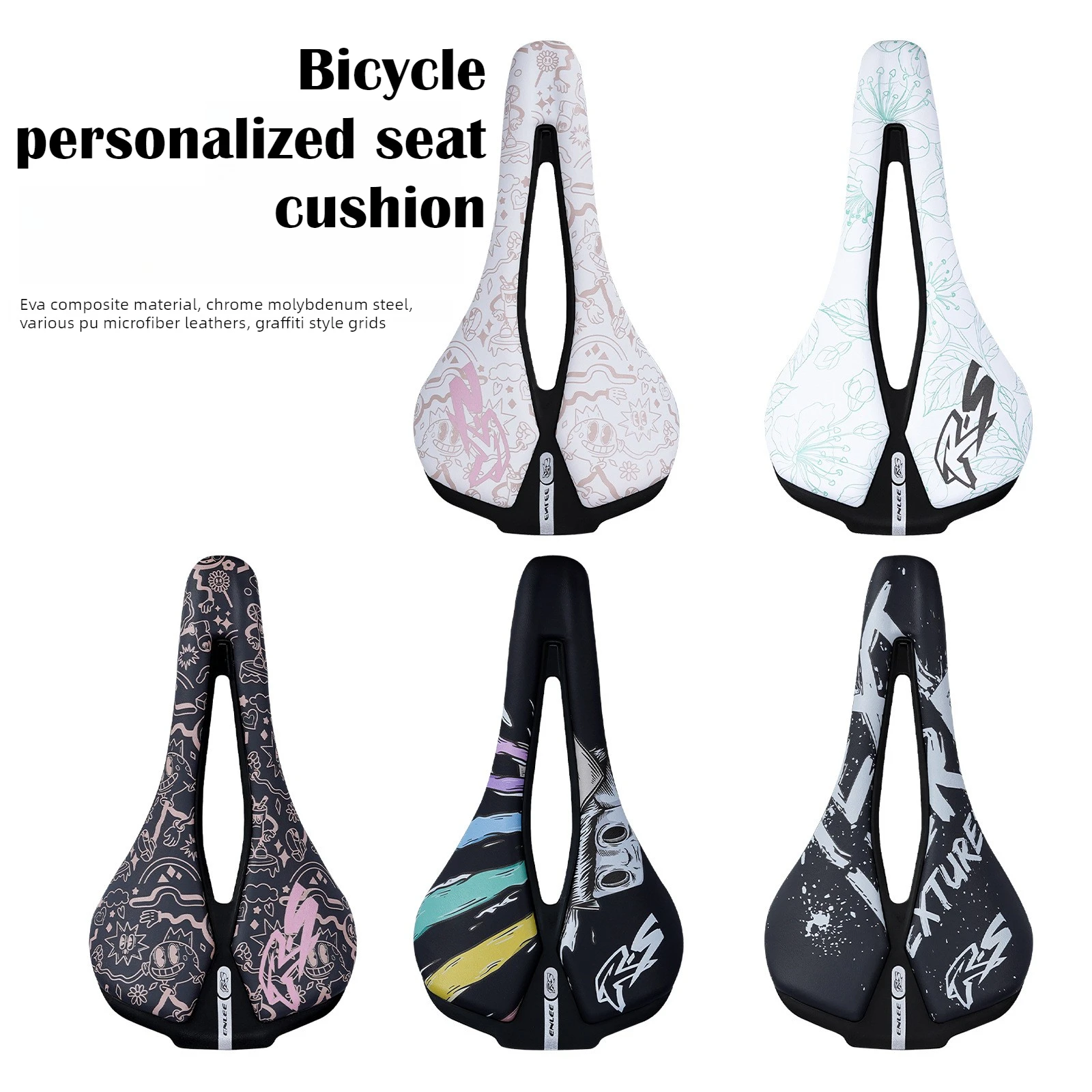 

ENLEE Bicycle Personalized Seat Cushion Folding Road Bike Hollow Breathable Ultralight Steel Bow Saddle Cycling Equipment