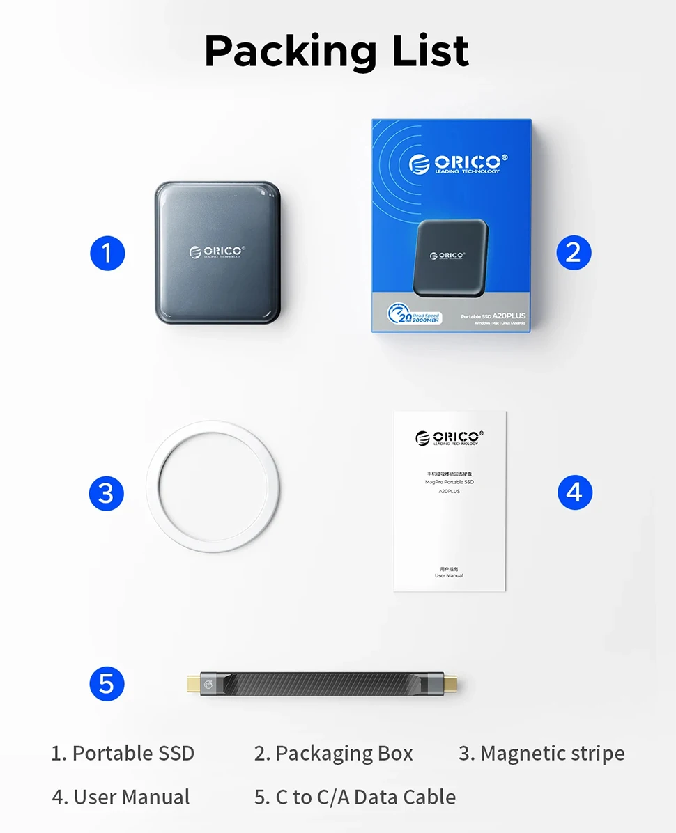 ORICO محرك الأقراص الصلبة الخارجي المحمول SSD 1 تيرا بايت 2 تيرا بايت PSSD القرص المغناطيسي USB3.2 20 جيجابت في الثانية 4K HD نوع C M.2 محرك الحالة الصلبة آيفون 15 #6